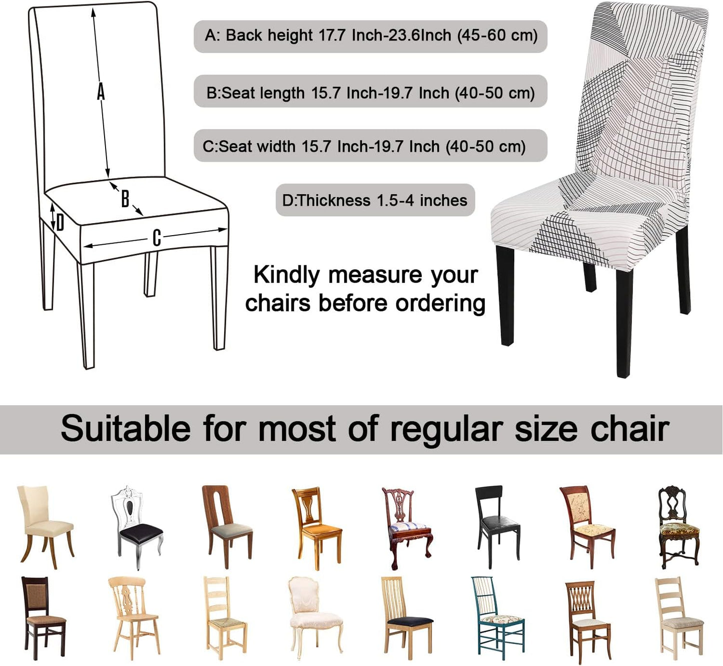 JQinHome White Chair Covers for Dining Room Set of 6, High Stretch Removable Washable Parsons Chair Slipcover for Home Party Hotel Wedding Ceremony (6PCS, Geometric)