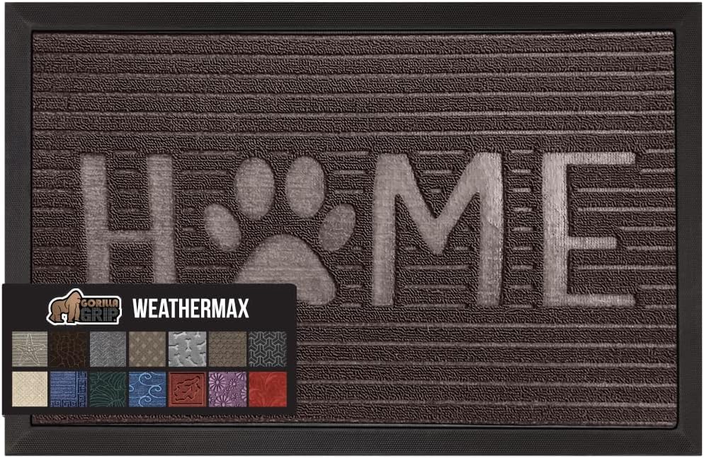 GORILLA GRIP 100% Waterproof All-Season WeatherMax Doormat, 47x35, US Designed Natural Rubber, Stain and Fade Resistant, Low Profile Indoor Outdoor Door Mats, Easy Clean Patio Mat, Espresso Home Paw