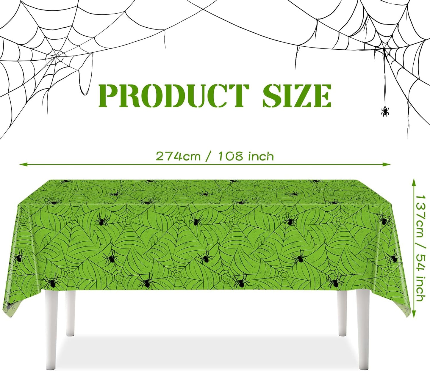 TREWAVE 3 Pack Halloween Spiderweb Tablecloth Rectangular Plastic Spider Web Table Cloth Large Size Table Covers for Home Decor Halloween Party Decorations 54" x 108" (Green)
