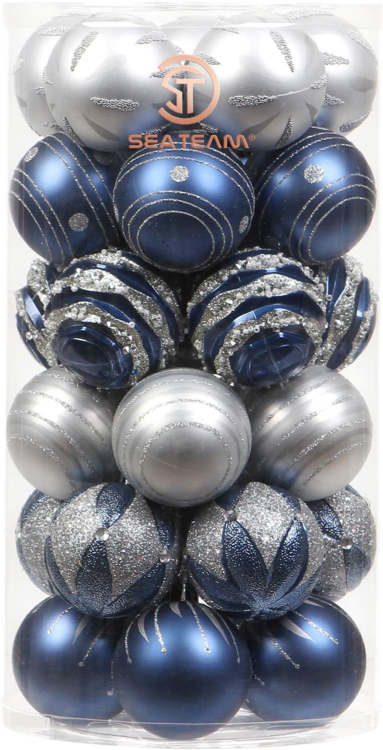 Sea Team 60mm/2.36" Set of Colorful Painted Sparkling Ornaments and Hanging Balls for Christmas Tree - 30pcs