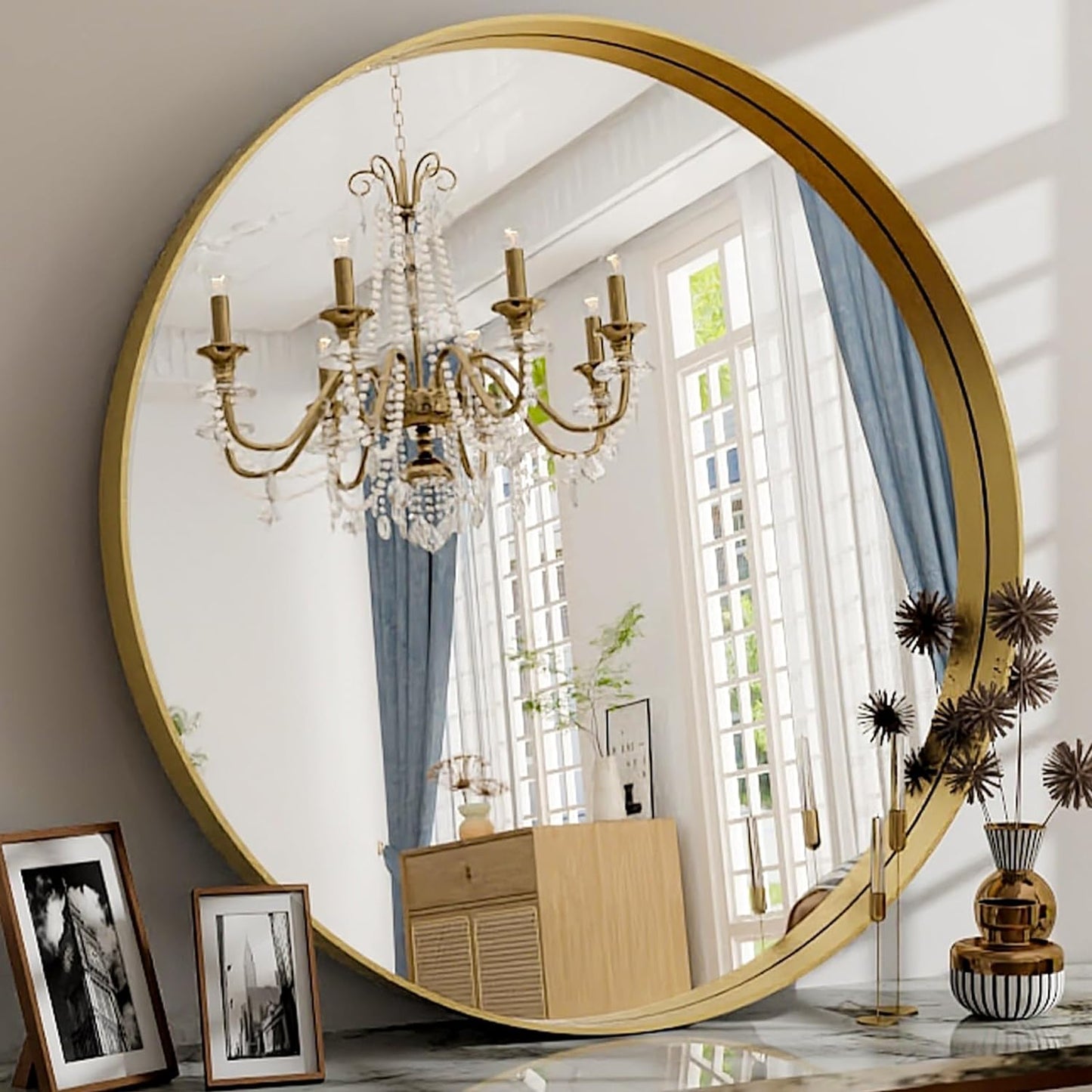 24 Inch Round Bathroom Mirror - Wall Mounted Circle Mirror with Metal Frame, Modern Mirror Suitable for Bathroom, Vanity, Entryway, Living Room, Wall Decor,Gold