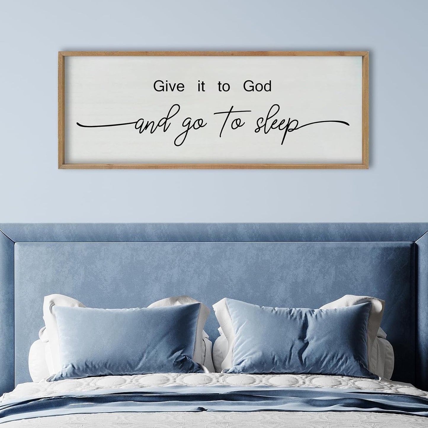 SRSZHIYUE Give It To God And Go to Sleep Sign Wall Decor 40"×15" for Master Bedroom Above Bed Guest Room Over Art Decoration (Wood)