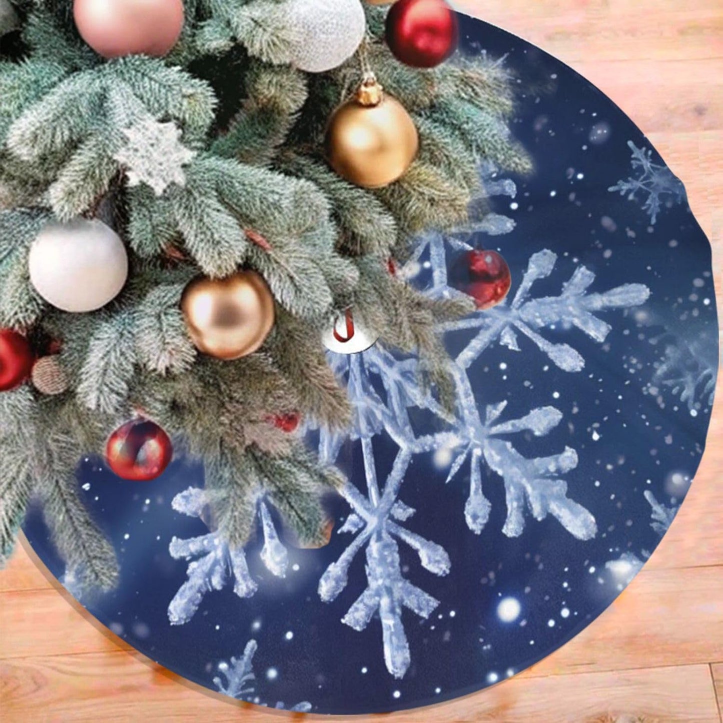 48" Blue Snowflakes Christmas Tree Skirt Large Tree Mat Base Cover for Xmas Festive Holiday Party Decoration Ornaments