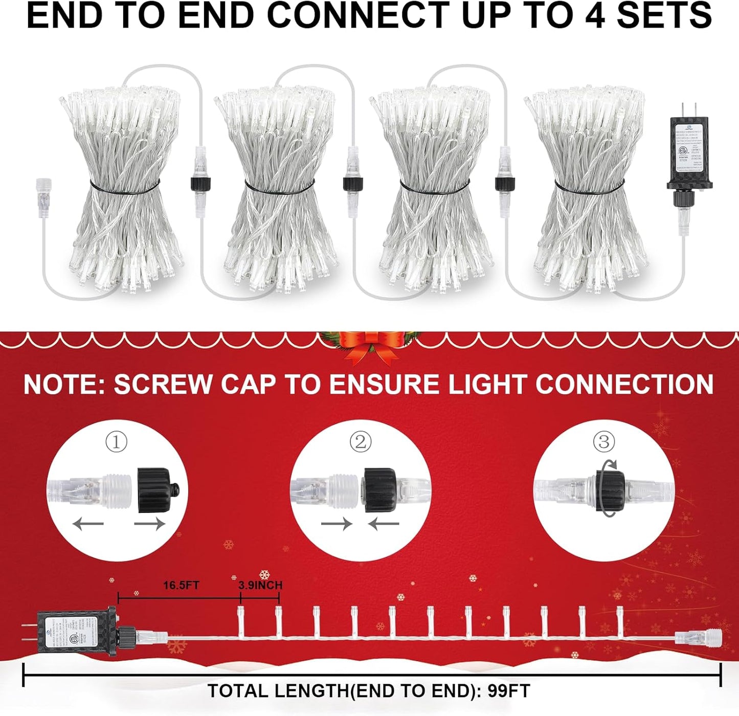 98.5FT 300 LED Christmas Lights Plug in,Warm White Waterproof Fairy Lights with Timer/8 Modes, Christmas Tree Lights Lighting Outdoor Indoor Garden Party Wedding Christmas Tree Decoration