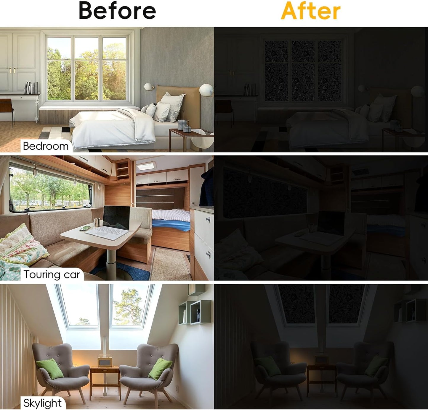 Total Blackout Privacy Film Radiance with Tools - Room Darkening Window Tint in Static Cling - Black Out Window Replacement - 23.6" x 78.74" (4 Pack)