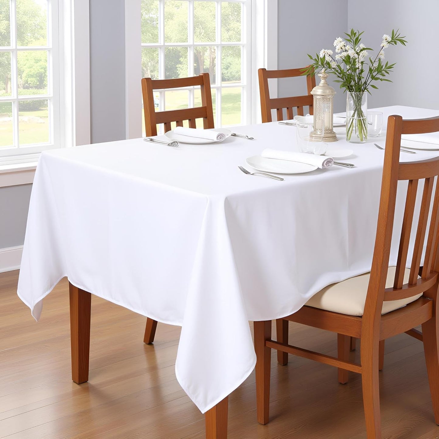 sancua Rectangle Tablecloth - 70 x 90 Inch - Stain and Wrinkle Resistant Washable Polyester Table Cloth, Decorative Fabric Table Cover for Dining Tables, Buffet Parties and Camping, White