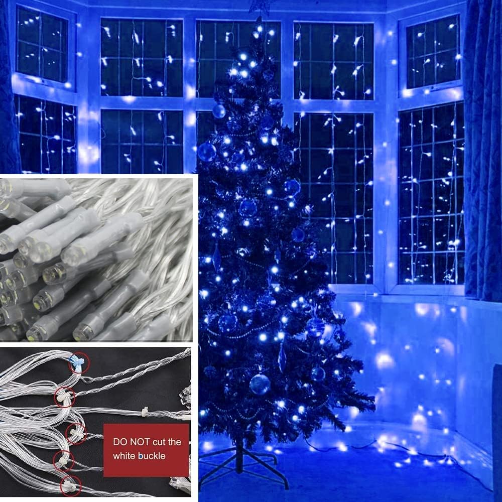 Solhice LED Curtain Lights Outdoor 30ft x10ft Blue, 720 LEDs 8 Modes Christmas Lights Plug in Window String Lights Indoor, Twinkle Lights for Patio Wedding Bedroom Party Decor (Not Connectable)