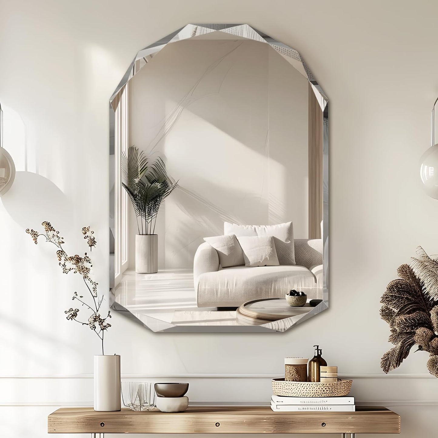 Bathroom Mirror for Wall, 30" x 40" Arched Mirror, Bathroom Vanity Mirrors, Beveled Edge Frameless Wall Mount Vanity Mirror, Wall Mirror Decorative, Irregular Beveled Edge Mirror