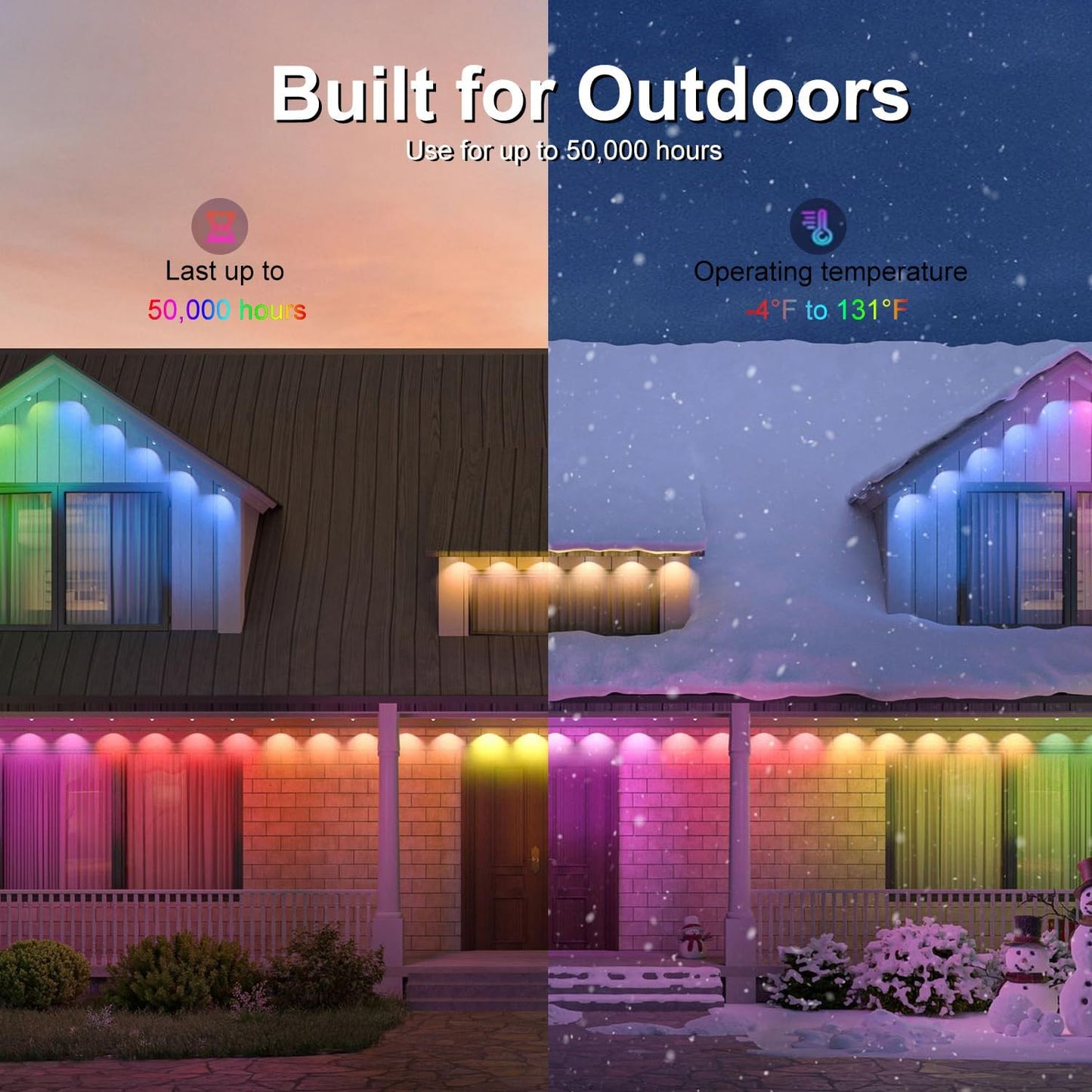 Permanent Outdoor Lights,Intelligent RGB+IC Outdoor Lights with a Wide Range of Scene Modes, IP67 Waterproof, Patio, Eave, Outdoor Decorations,with App/Remote Control (50FT)