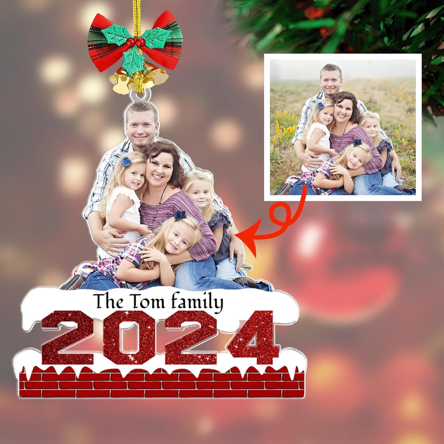 Personalized Christmas Ornament 2025, Photo Acrylic Customized Family Baby's Frist Christmas Ornament with Picture for Xmas Tree Decor Custom Gifts -Style2