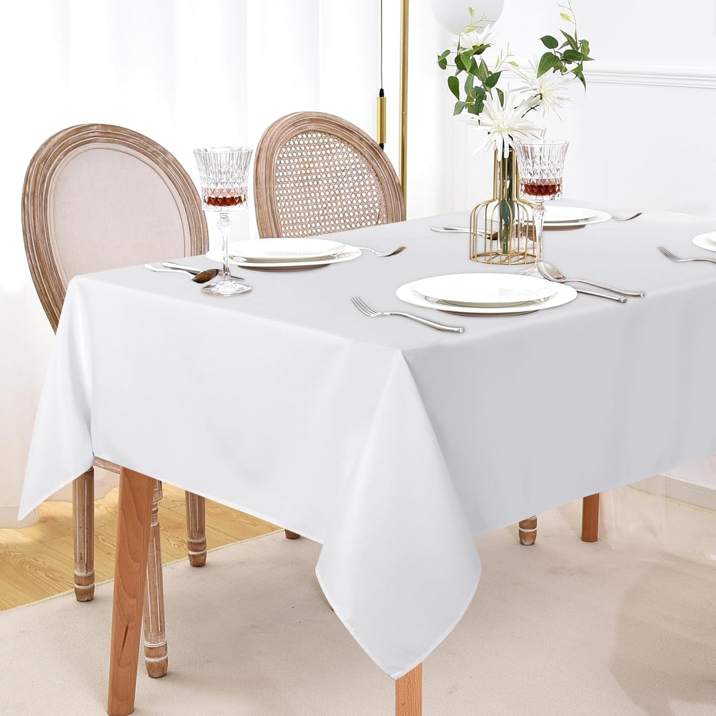 sancua 4 Pack White Tablecloth 60 x 84 Inch, Rectangle Table Cloth for 4ft Tables - Stain and Wrinkle Resistant Washable Polyester Table Cover for Dining Wedding Banquet Party Buffet Restaurant