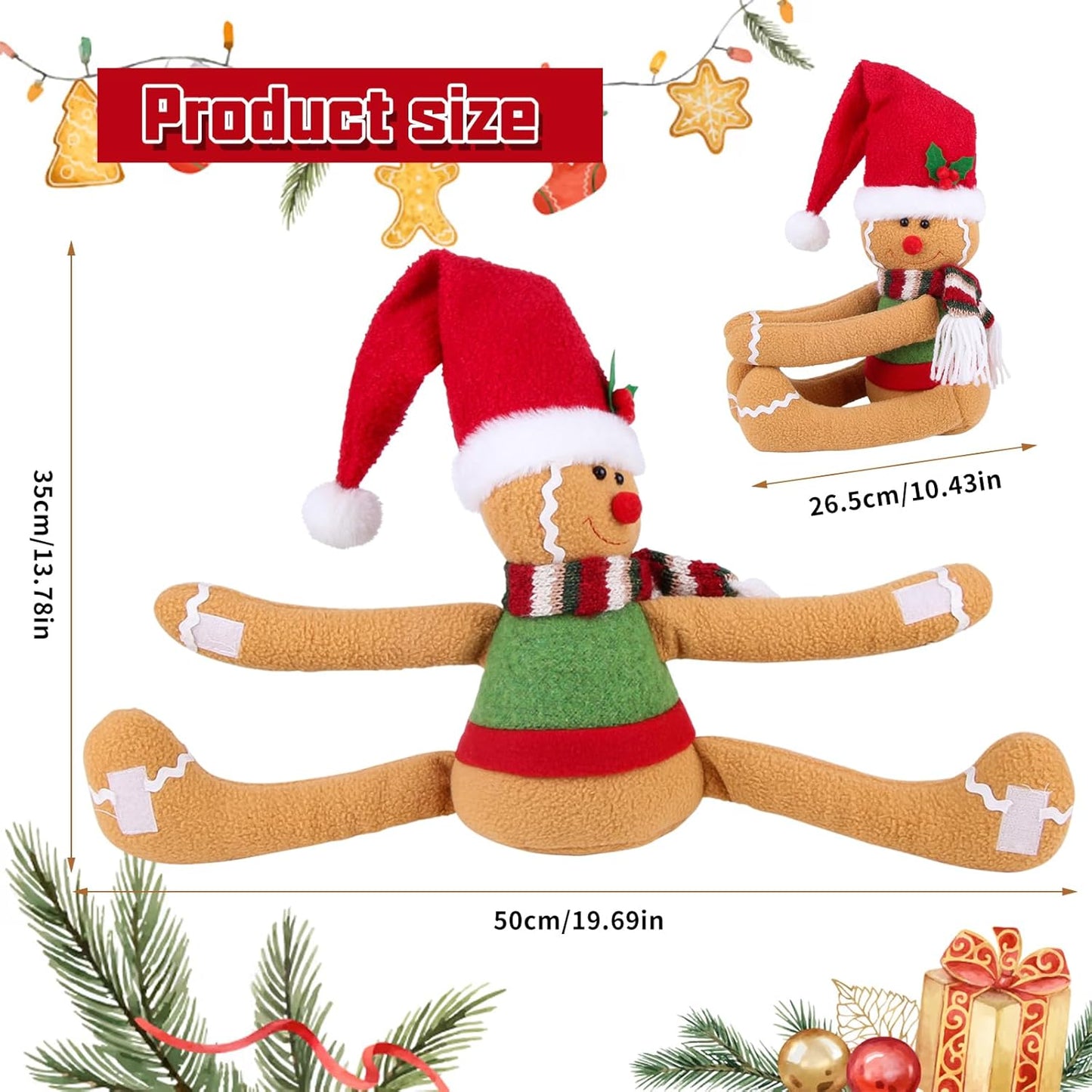 Gingerbread Man Christmas Tree Topper Decorations, Unique Funny Tree Topper Xmas Plush Stuffed Santa Hat Gingerbread Hugger Decor for Christmas Tree Wine Bottle Curtain Ornaments Holiday Home Decor