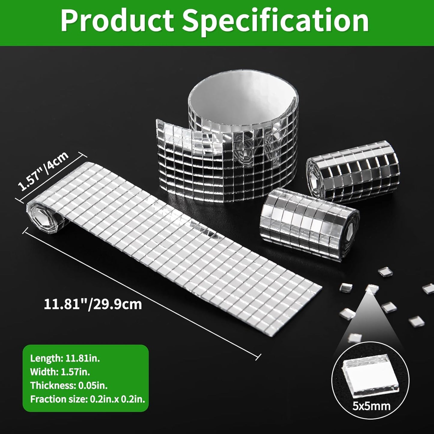 LONGKING Silver Mosaic Mirror Tiles, 3776 Pieces, Self-Adhesive, Modern Style, Ideal for DIY Craft Projects, Bathroom Decor