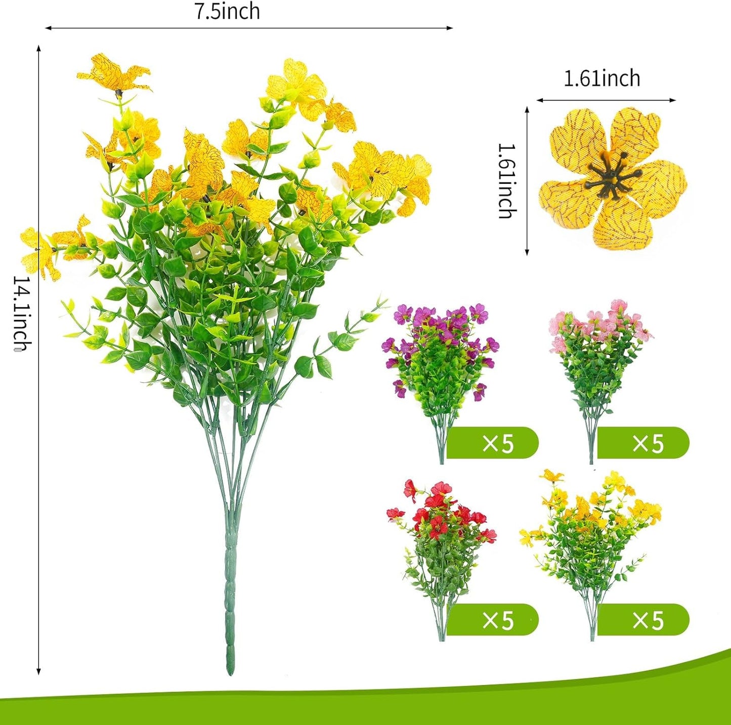 ‌20 Bundles Artificial Flowers for Outdoors‌ with 6 Faux Butterflies, UV Resistant ‌Fake Flowers‌ with Eucalyptus Leaves, ‌Artificial Plants Outdoor‌ for Patio Garden Porch Home Decor (Mix 4 Colors)