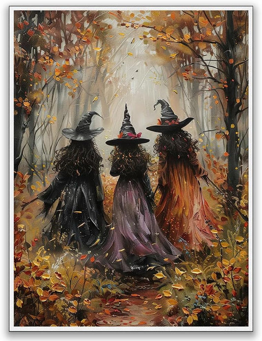 Generic Vintage Three Witches In The Forest Painting Witch Print Witchy Canvas Print Halloween Wall Art Halloween Decor Witch Poster Dark Academia Gothic Room Decor for Dorm Bedroom 20x30in Unframed