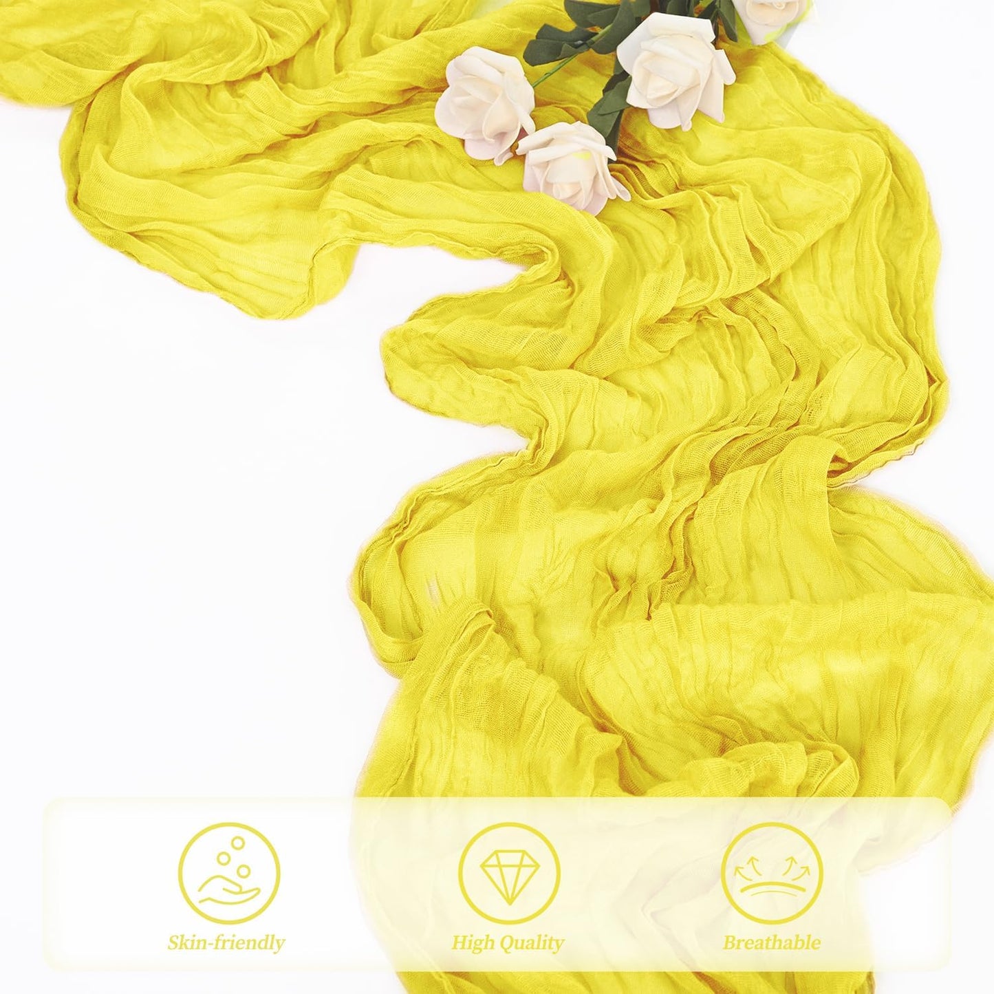 12 Pack Yellow Cheesecloth Table Runner 20 x 120 Inch Long Rustic Gauze Cheese Cloth Table Runner for Wedding 10FT Bridal Baby Shower Table Decorations Boho Fabric Sheer Birthday Party Table Decor