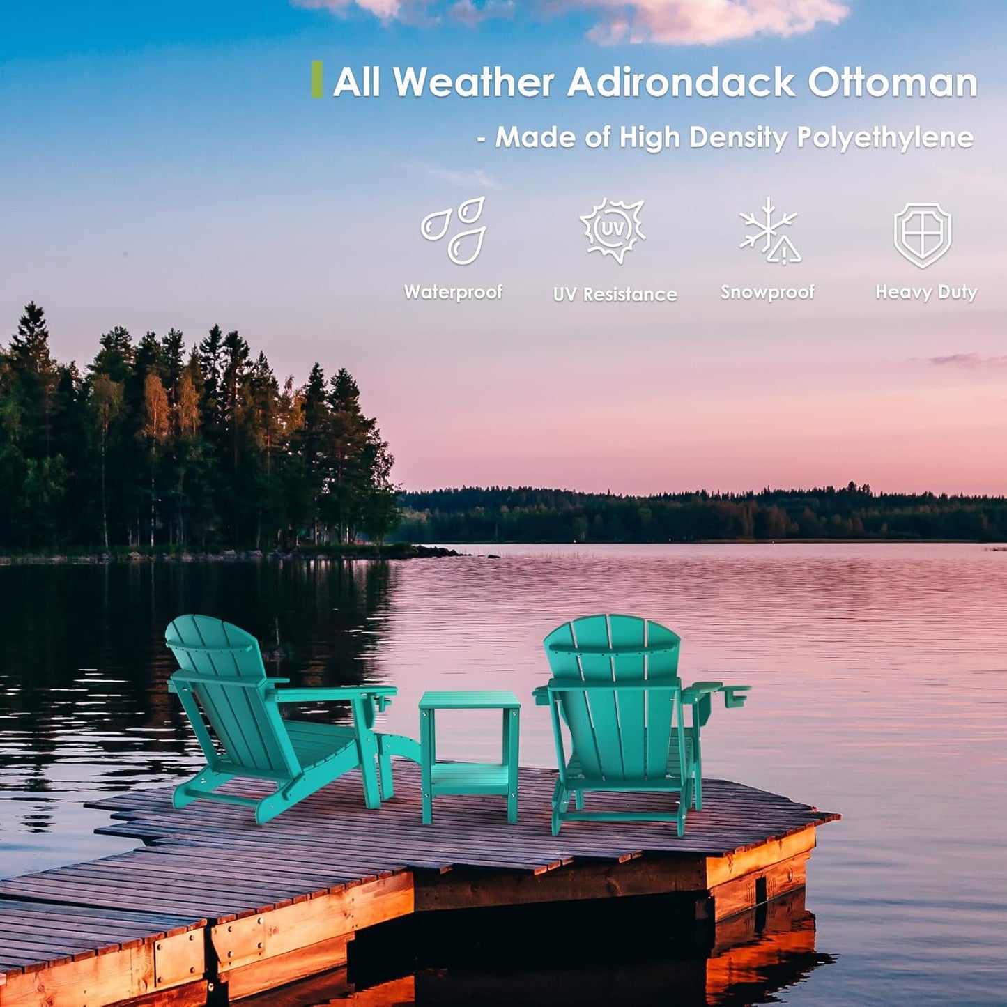 GREENVINES Adirondack-Ottoman | Set of 4 | HDPE Plastic | Outdoor Footrest | All Weather | Foot Rest | Foot Stool | Aqua | for Adirondack Chair | for Patio Backyard Pool