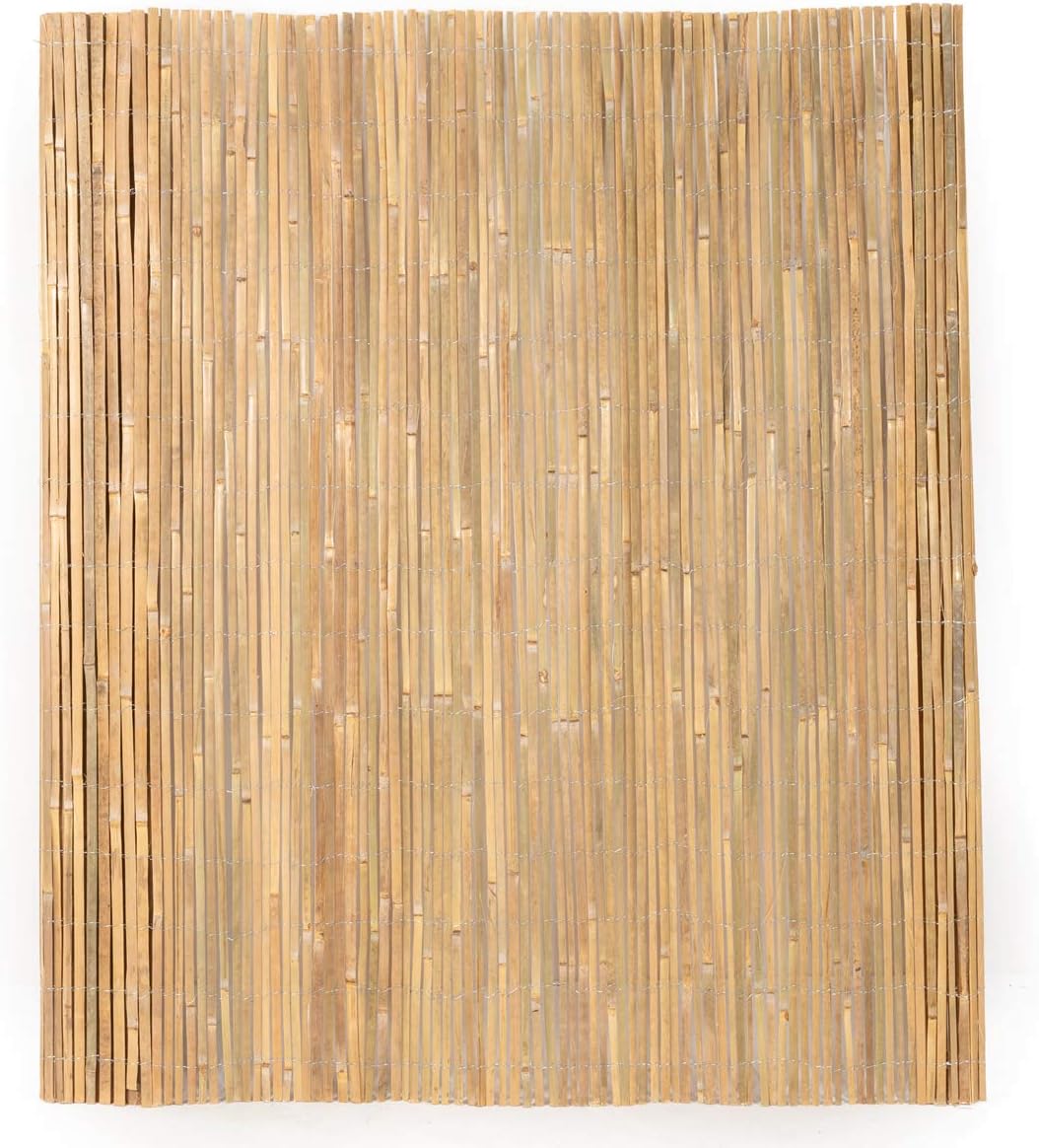 Mininfa Natural Bamboo Slat Screening, Eco-Friendly Privacy Slat Fence, Bamboo Screen Panel Roll for Balcony or as Wind and Sight Protection (2m x 4m)