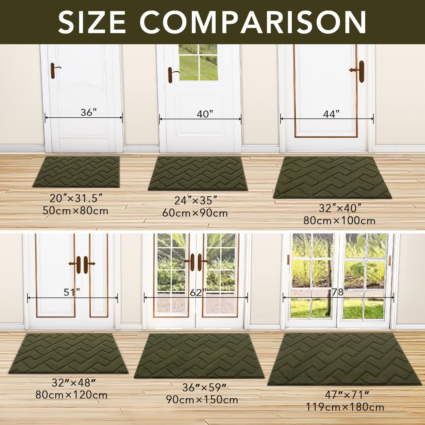 hicorfe Front Door Mat Outside Entrance,20"x31.5" Absorbent Muddy Dirt Resist Welcome Door Mats Outdoor Indoor,Stain and Fade Resistant,Non Slip Backing Entry Mat Doormat for Entryway(Oliver Green)