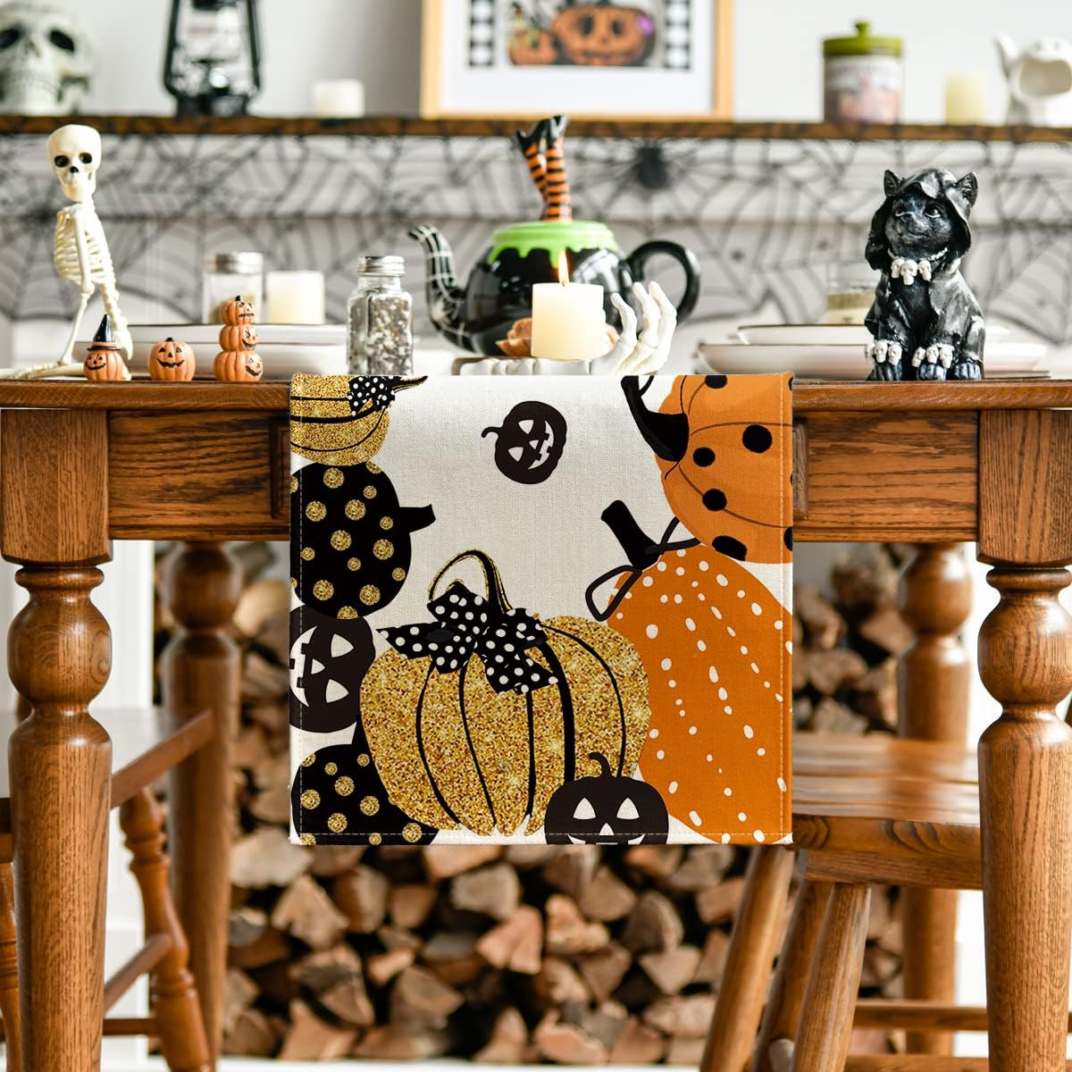 Artoid Mode Halloween Jack-O-Lantern Pumpkin Table Runner, Holiday Kitchen Dining Table Decoration for Indoor Outdoor Home Party Decor 13 x 90 Inch