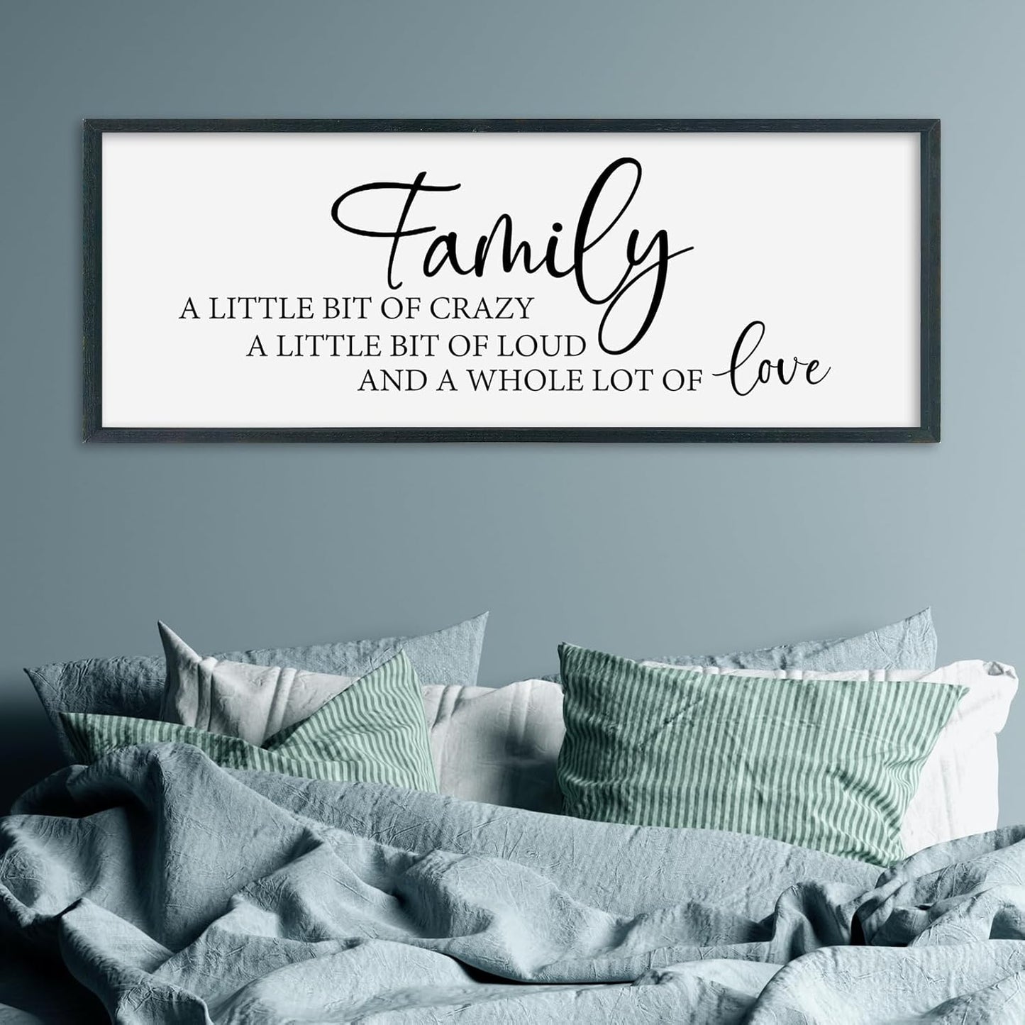 SRSZHIYUE Family A Little Bit Of Crazy Loud Sign Wall Decor Art 40"×15" Large Wood Framed Wall Hanging (Black)