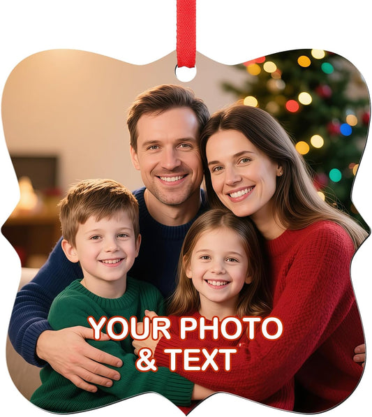 Personalized Photo Christmas Ornaments Double-Sided Metal Custom Picture Christmas Ornament 2024, Customized Xmas Tree Decorations Memorial Gifts for Kids Couples Family Friends Pet