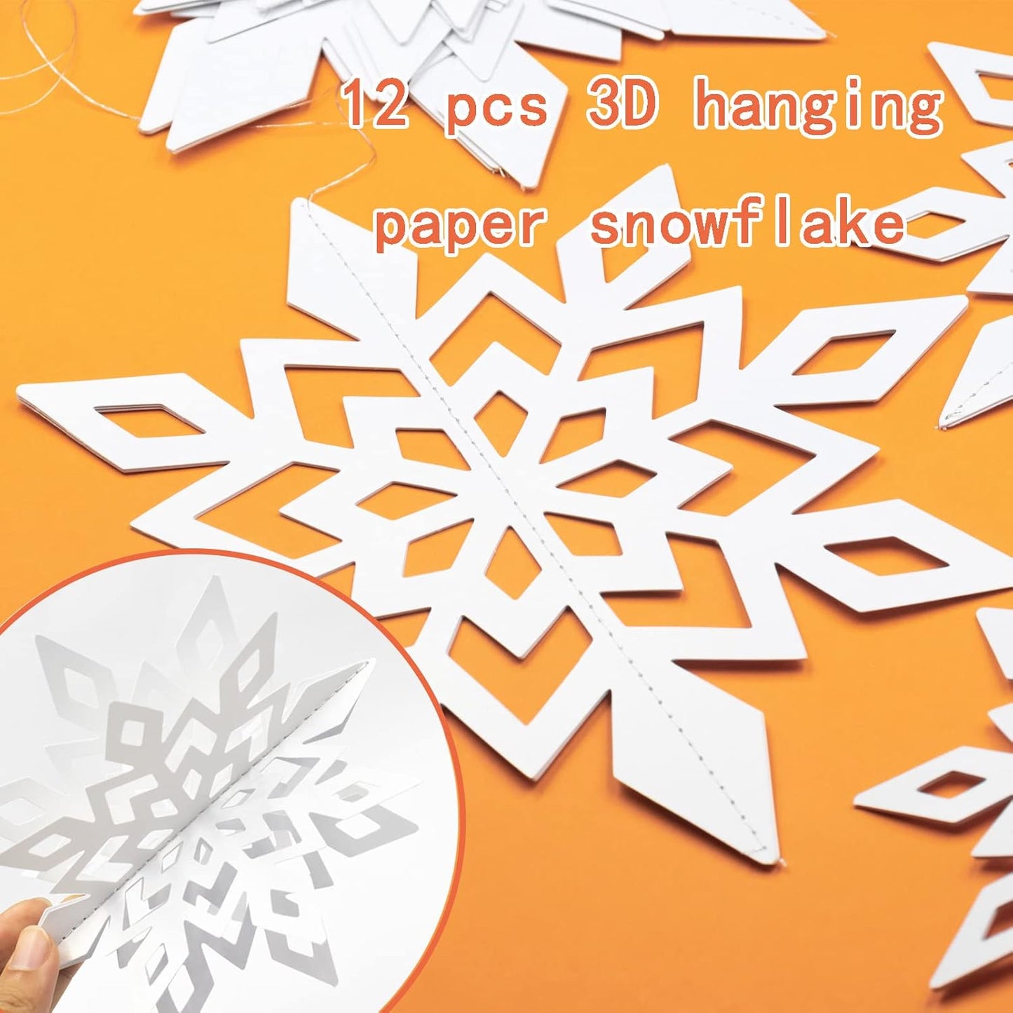 Winter Wonderland Frozen Party Snowflakes Decorations White 12pcs Hanging 3D Paper Snowflakes and Snowflake Garland for Christmas Birthday Party Decorations Supplies