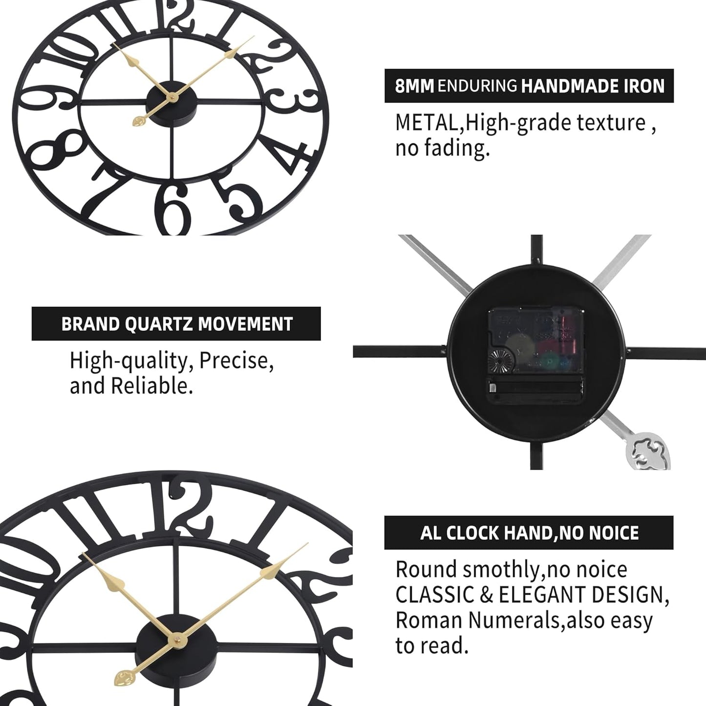 Large Wall Clock for Living Room Decor - 32 Inch Silent Non-Ticking Wall Clocks Battery Operated, Metal Vintage Retro Decorative Modern Wall Clock for Bedroom, Kitchen, Office, Farmhouse Decor