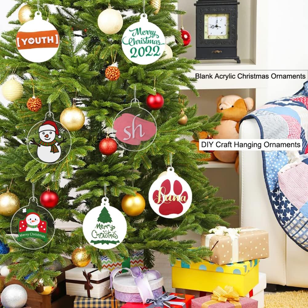 20Pcs 3 Inch Blank Acrylic Christmas Ornaments 2024 White Unfinished Round Acrylic Christmas Ornaments for DIY Craft Hanging Ornaments for Christmas Tree Decoration Xmas Party Decorations