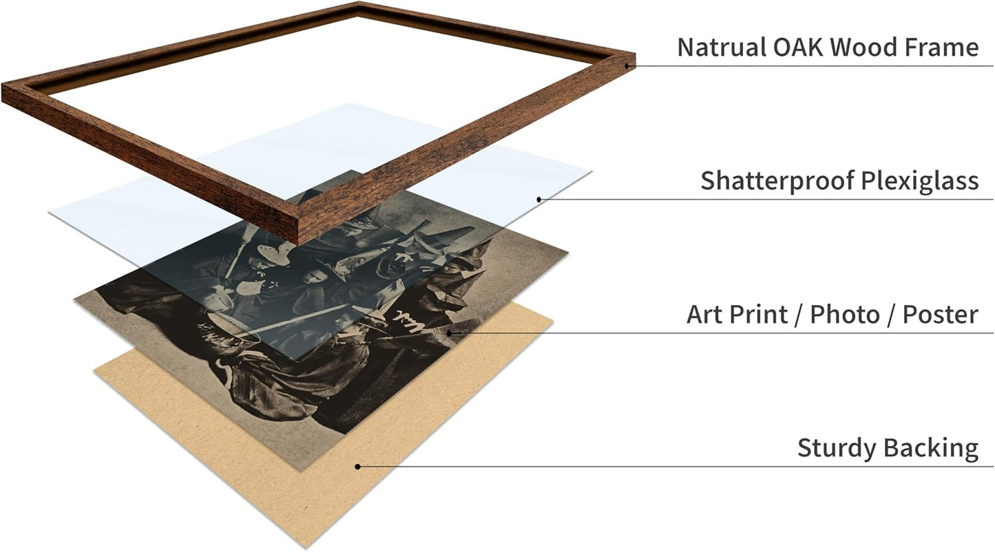 Poster Master Vintage Photograph Poster - Retro Halloween Print - Gift for Artist, Friend - Witches Cooking, Pointy Hats, Broomsticks, Black Magic - Wall Decor for Bedroom, 8x10 Brown Framed