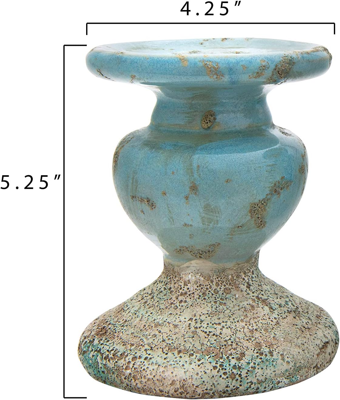 Creative Co-Op Small Distressed Blue Terracotta Pillar Candle Holder