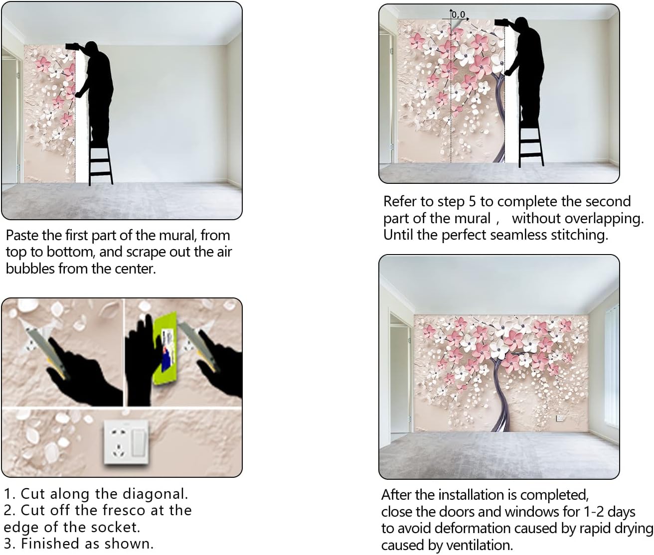 3D Relief Abstraction Pink Flowers Tree Mural Bedroom Floral Wallpaper Room Decor Living Room tv Background Large Wall Mural - 91"x65" (Not Peel and Stick)