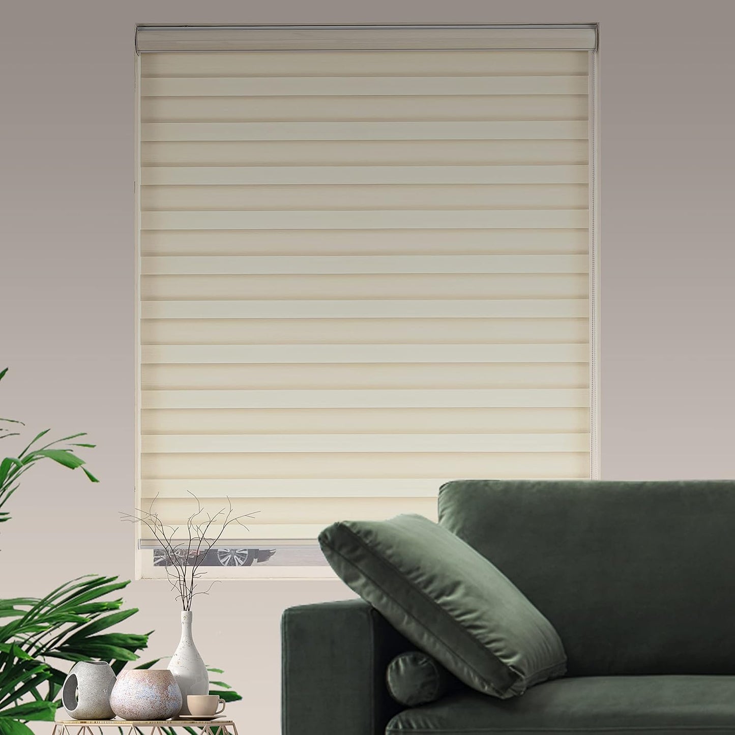 Zebra Blinds for Windows, Free-Stop Zebra Shades, Dual Layer Light Filtering Sheer Blinds for Indoor Windows, Roller Window Shades for Privacy (23" W X 72" H, Cream)