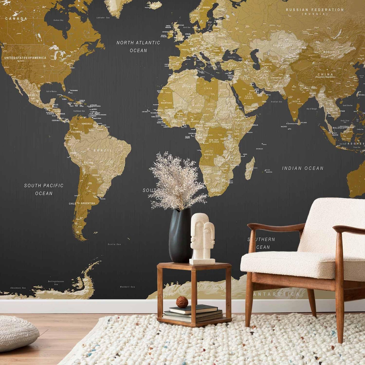 artgeist Wall Mural World Map 193x138 in - XXL Peel and Stick Self-Adhesive Wallpaper Removable Large Sticker Foil Wall Decor Print Picture Image Design Map of The World k-A-0092-a-a