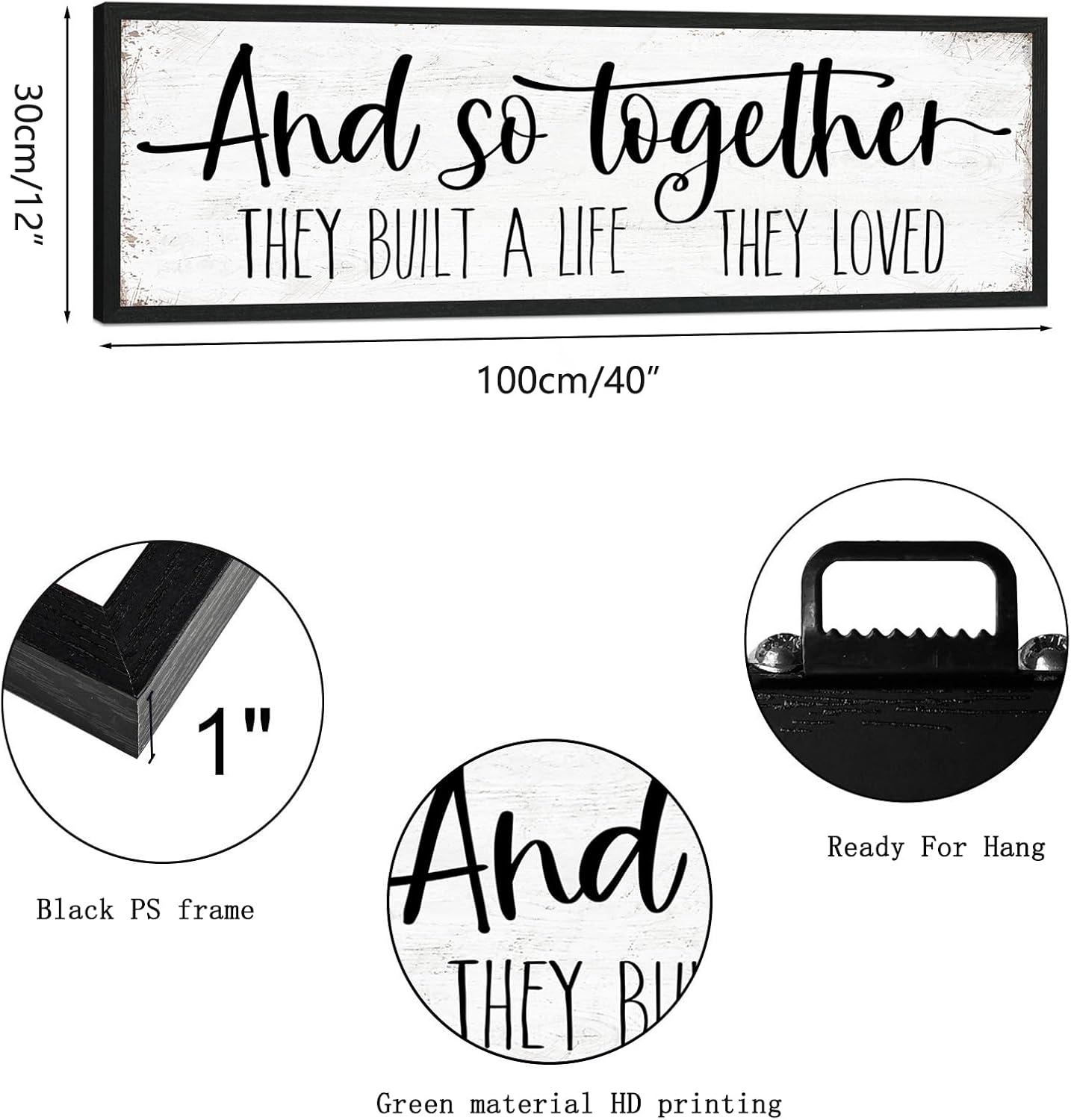 And So Together They Built a Life They Loved Sign: Modern Farmhouse Wall Decor Inspirational Quotes Family Bedroom Sign 12" x 40",Rustic Home Wall Art Plaque Framed Wall Hanging Signs