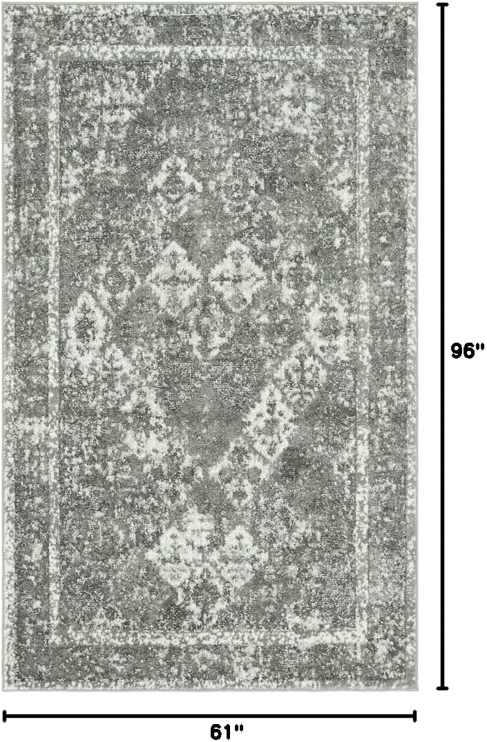 Unique Loom Rosso Collection Vintage, Traditional, Bohemian, Geometric, Distressed, Southwestern Area Rug, 5' 0" x 8' 0", Gray/Ivory
