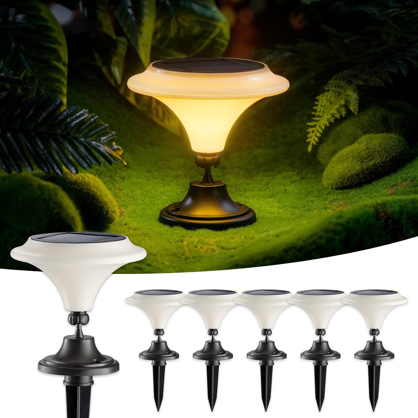Solar Table Lights Outdoor, 6 Pack Classic Martini-Shaped Lanterns with Base & Ground Stakes, Waterproof LED Solar Powered Decorative Lights for Patio Table Garden Path (Warm White)