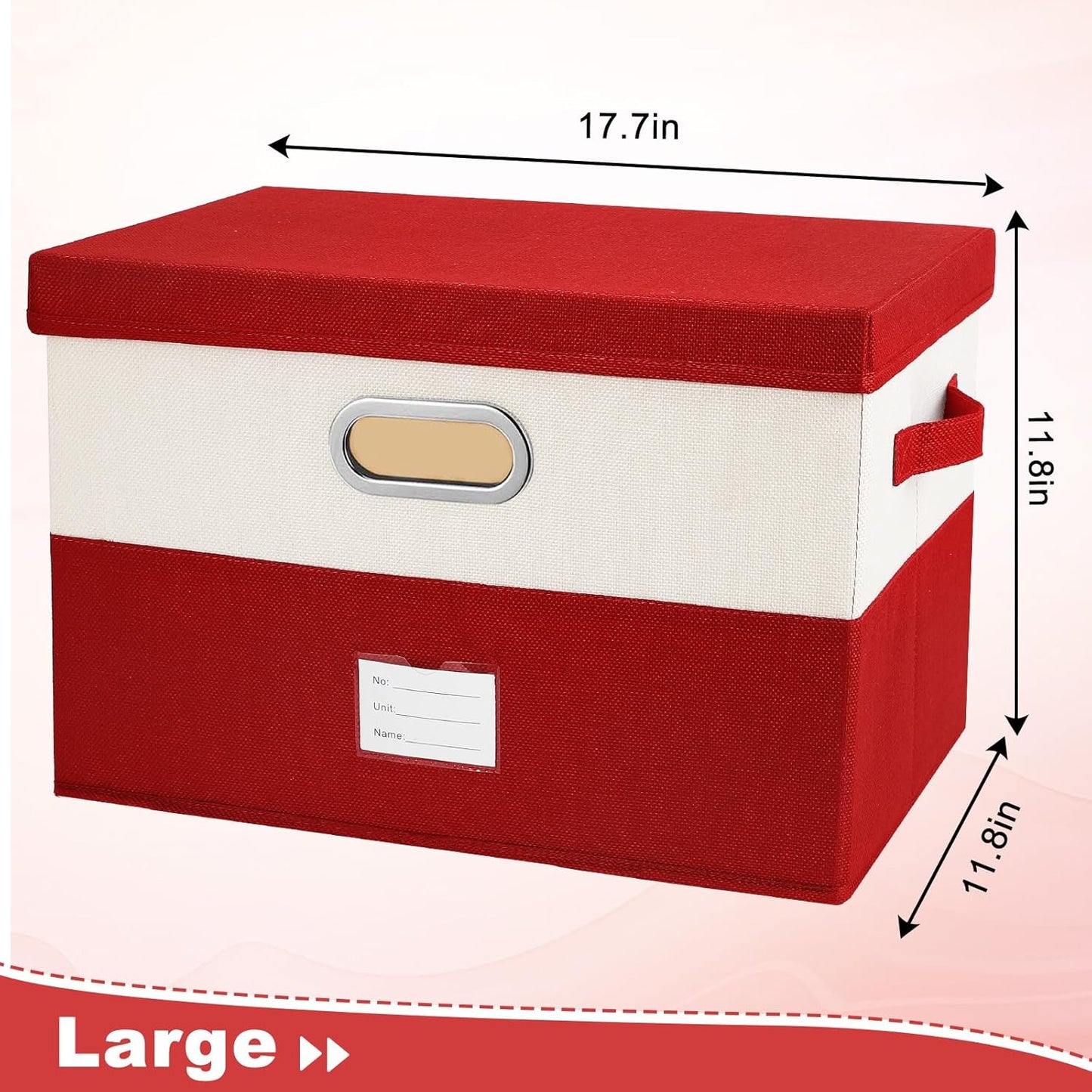 Large Linen Fabric Foldable Storage Bins with Removable Lid and Handles, Washable Storage Box Organizer Containers Baskets Cube with Cover for Bedroom,Closet,Office(Grey&Cream, Large(2-Pack))