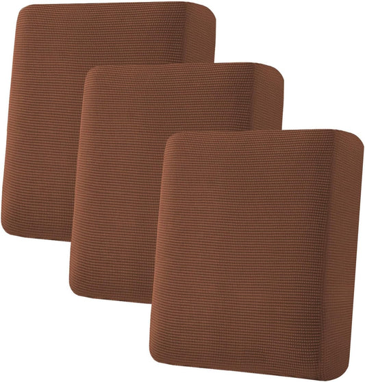 H.VERSAILTEX Super Stretch Individual Seat Cushion Covers - Sofa & Couch Cushion Slipcover Sets - Thick Jacquard Textured Twill Fabric (3 Piece, Caramel)