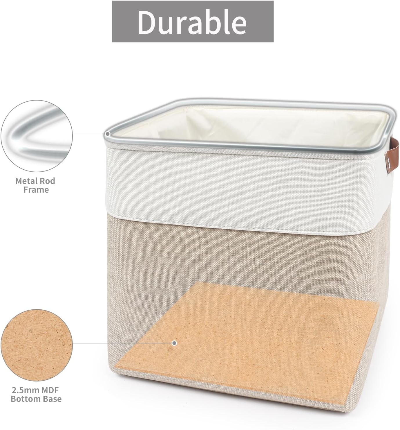 13x13 Cube Storage Bins, Collapsible Fabric Storage Box, 4 Pack Closet Baskets with Handles for Organizing, Shelf, Toys, Clothes, Home, Office, Nursery (Beige&White)