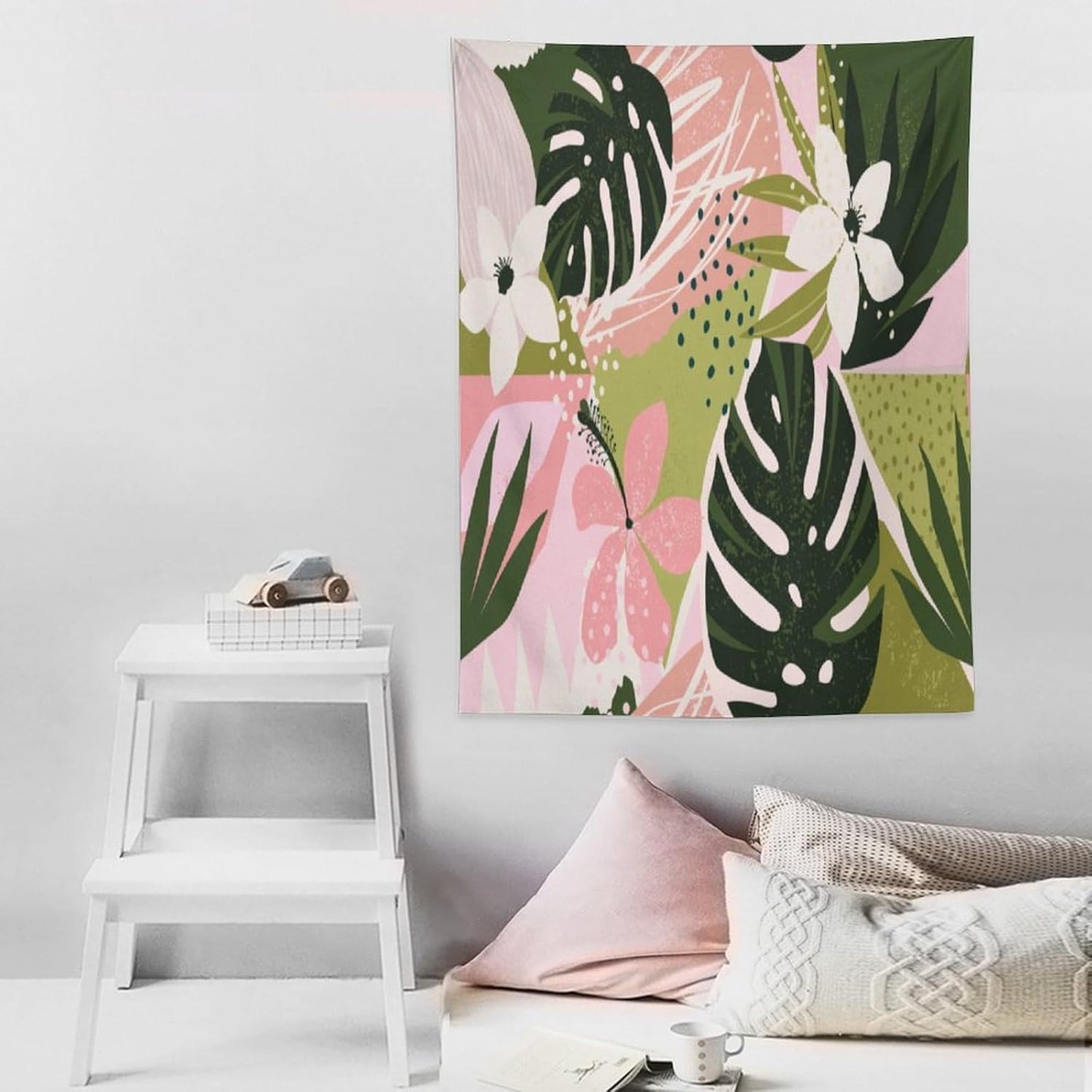 ICMOLYYENLO Tropical Green Plant Tapestry, Green Palm Leaves Natural Landscape Print Wall Tapestry for Bedroom Living Room Dormitory 60x60 Inch