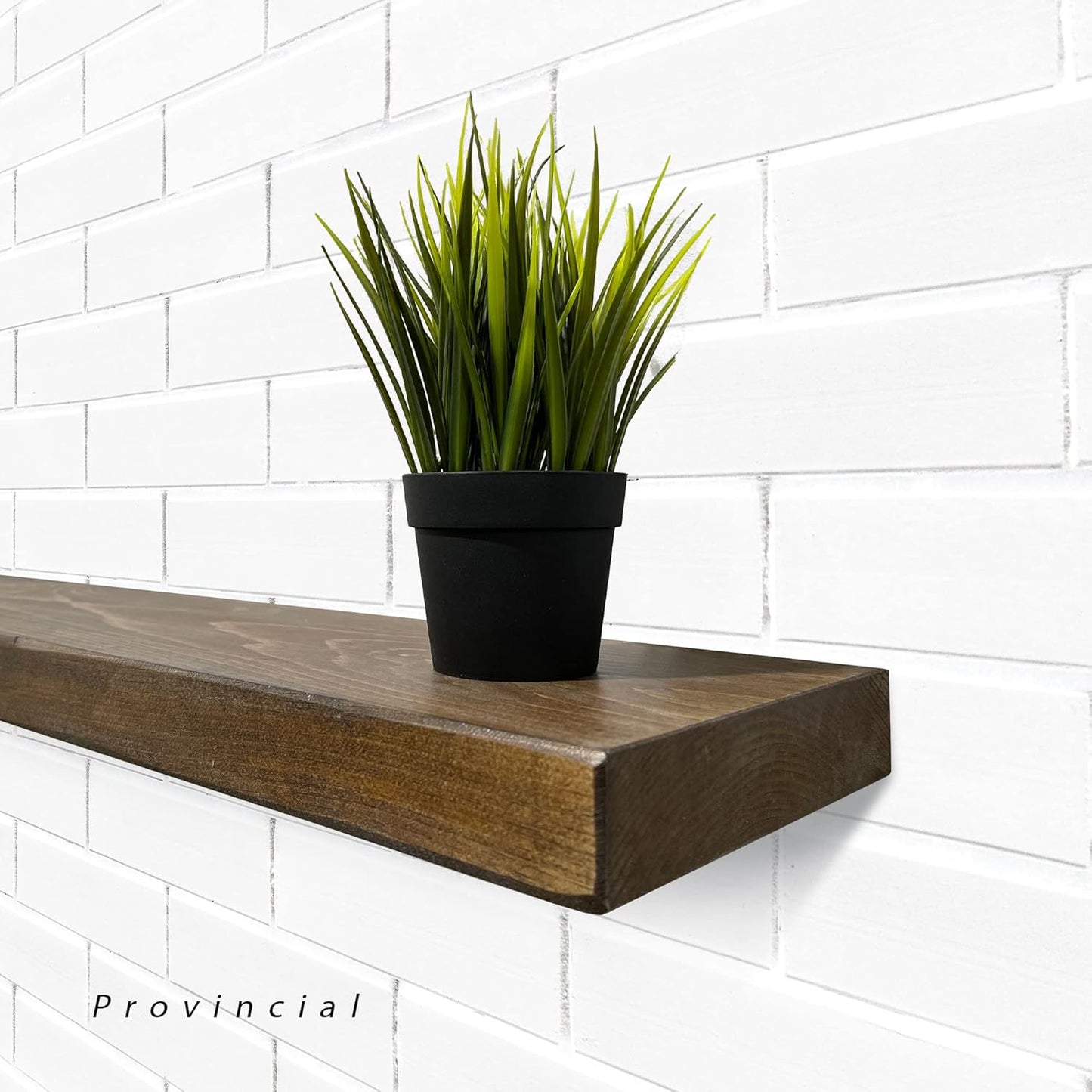 URBANDI, Rustic Floating Shelves, Set of 2, Hidden Bracket, Solid Wood, Heavy Duty, Wall Mounted Shelves, (Provincial, 48Wx8D)