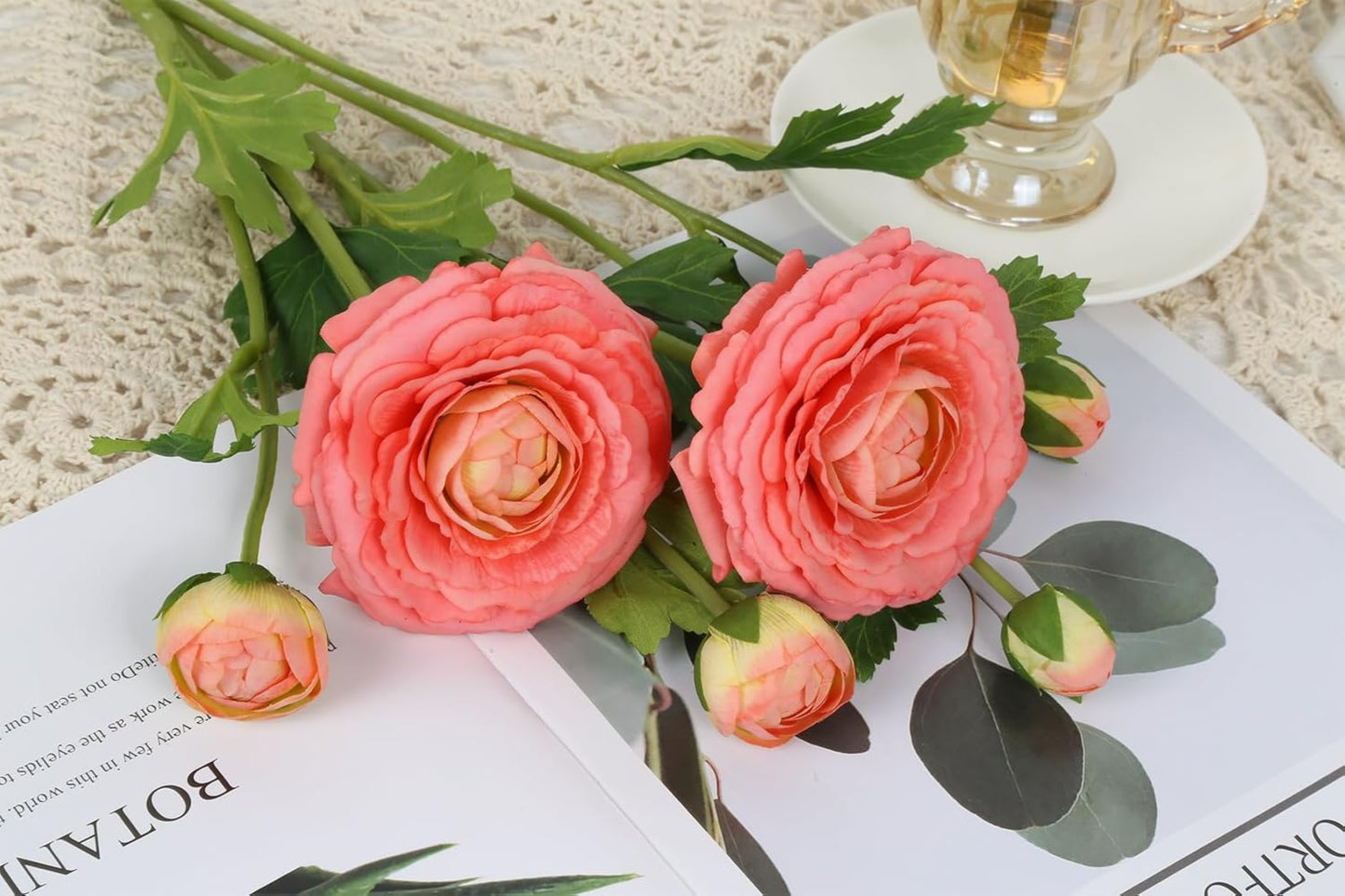 IPOPU 4PCS Real Touch Ranunculus Artificial Flowers Faux Ranunculus Flowers for Vases Real Look Silk Peonies Fake Peony Flowers for Home Indoor Wedding Centerpieces for Table Decorations (Orange)