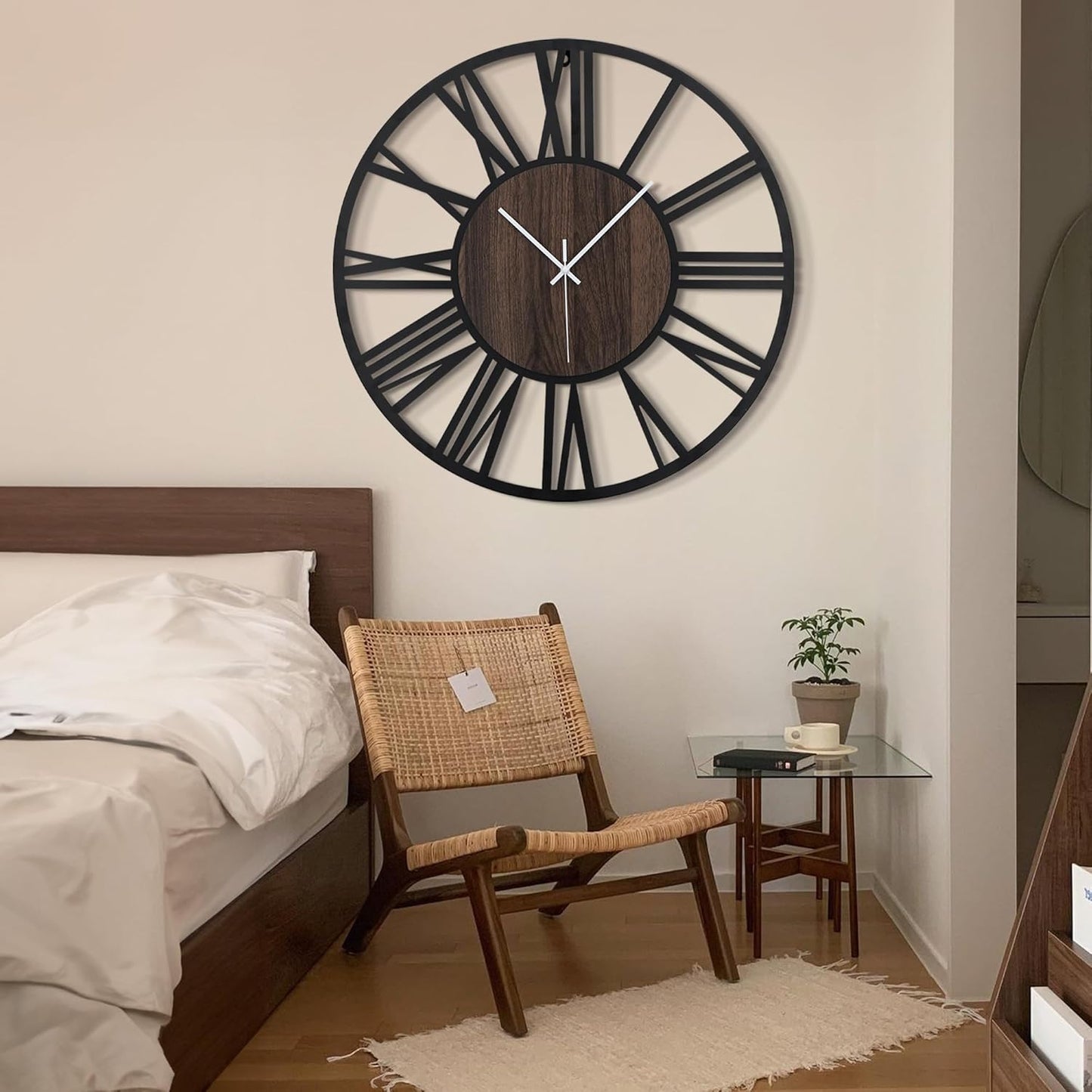 LEIKE 30" Oversized Large Wall Clocks,Silent,Non Ticking,Battery Operated Modern Round Big Wood Decorative Metal Wall Clock for Living Room, Bedroom,Kitchen,Farmhouse,Office Decor - Black,30 Inch