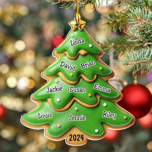 Personalized Family Christmas Acrylic Ornament 2024 - Custom Name Charms Family Members up to 10 People and Pets, Paw Charm Ornament Gifts for Family Tree Decoration (A05, 9 Names)