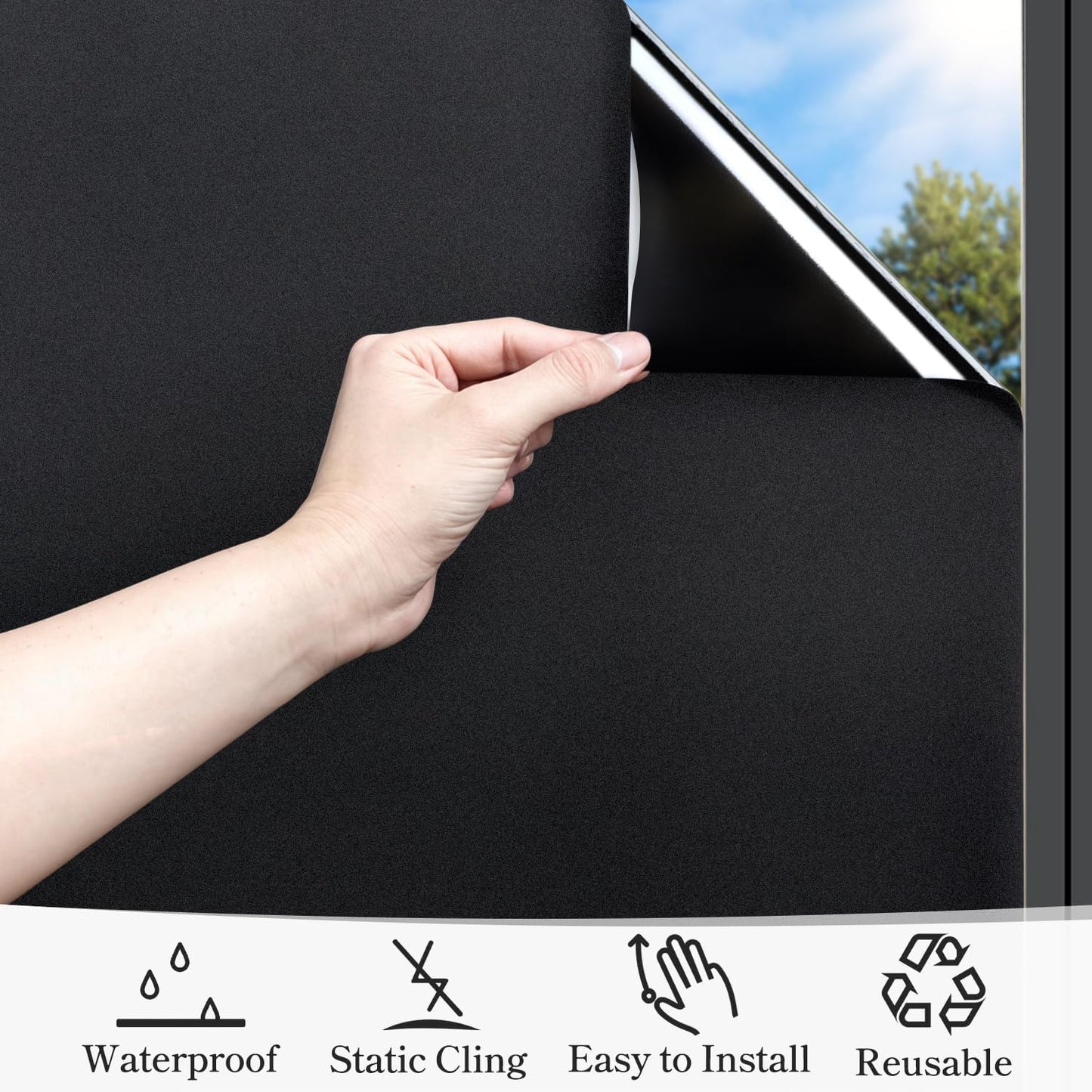 DUOFIRE Blackout Window Film Completely Light Blocking Privacy Window Film Room Darkening Frosted Tint Films for Day Sleep, Non Adhesive Static Cling Films DT-C009 (23.6 x 78.7 Inch)