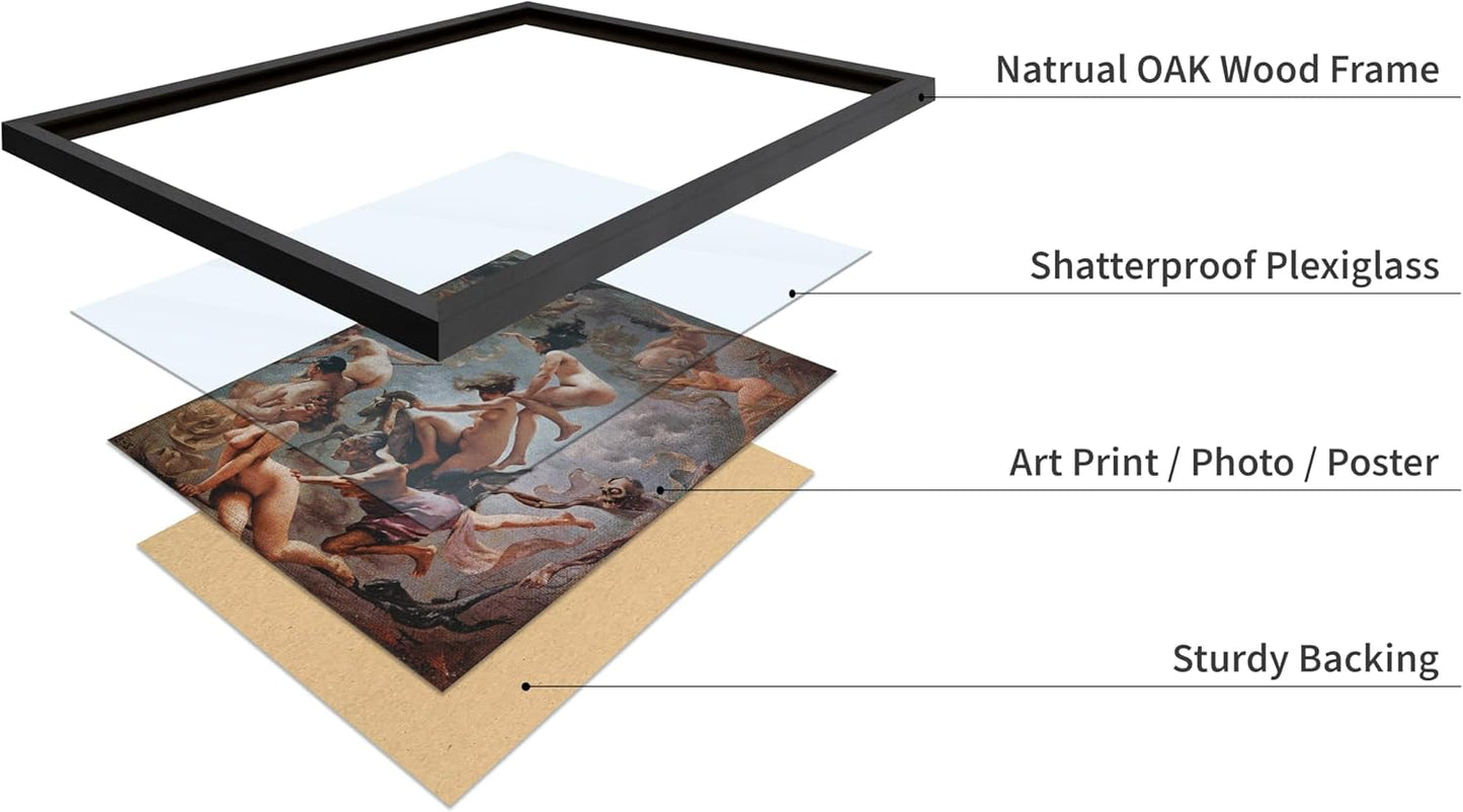 Poster Master Vintage Luis Ricardo Falero Poster - Retro Occult Print - Gift for Gothic, Horror Fan - Witches Going to their Sabbath, Pagan - Wall Decor for Bedroom, Dorm, 11x14 Black Framed