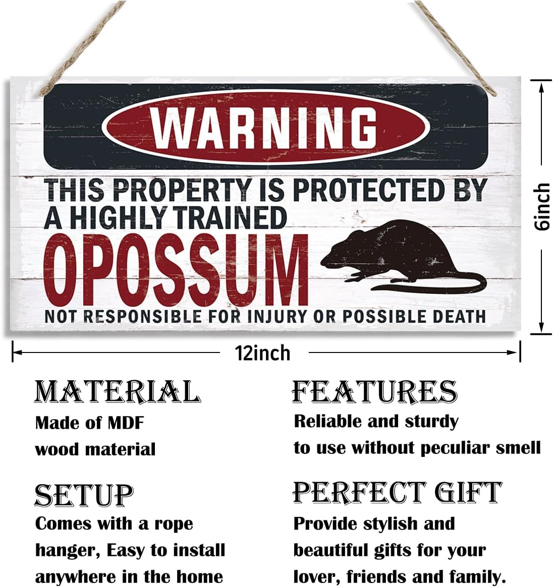 Warning Sign, Opossum Warning Wood Plaque Sign, Funny Door Signs, Decorative Wood Hanging Suspension Plaque, Farmhouse Wooden Wall Decor, Outdoor Hanging Wooden Signs