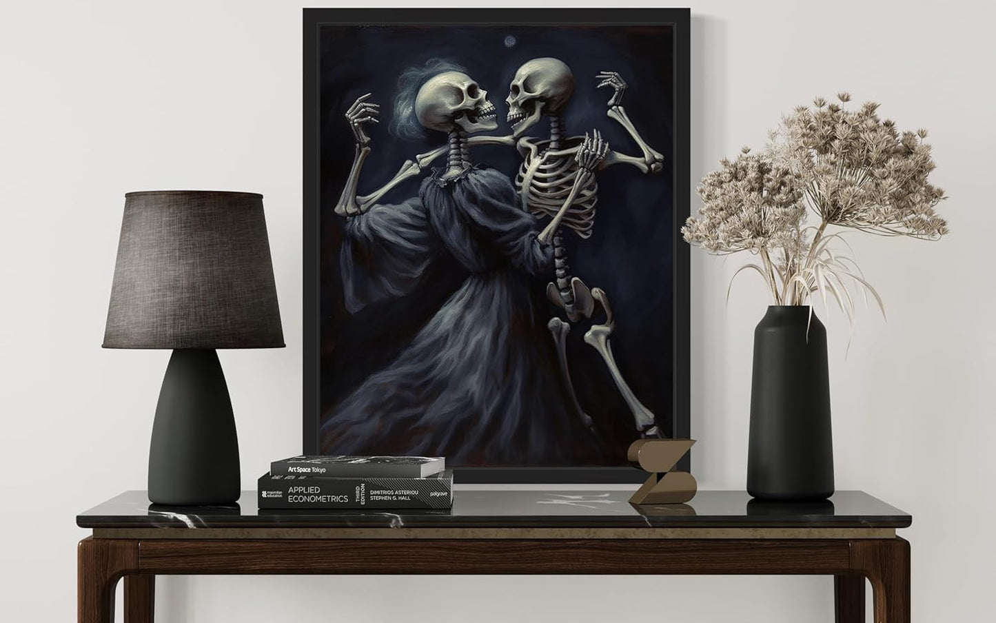 Dancing Skeleton Poster Art Print, Halloween Scary Vintage Wall Art Academia Spooky Painting Decoration for Horror Prints, Gothic Posters Bedroom Decor 89 (Dancing Skeleton, 8 x 10 inches, Black Frame)
