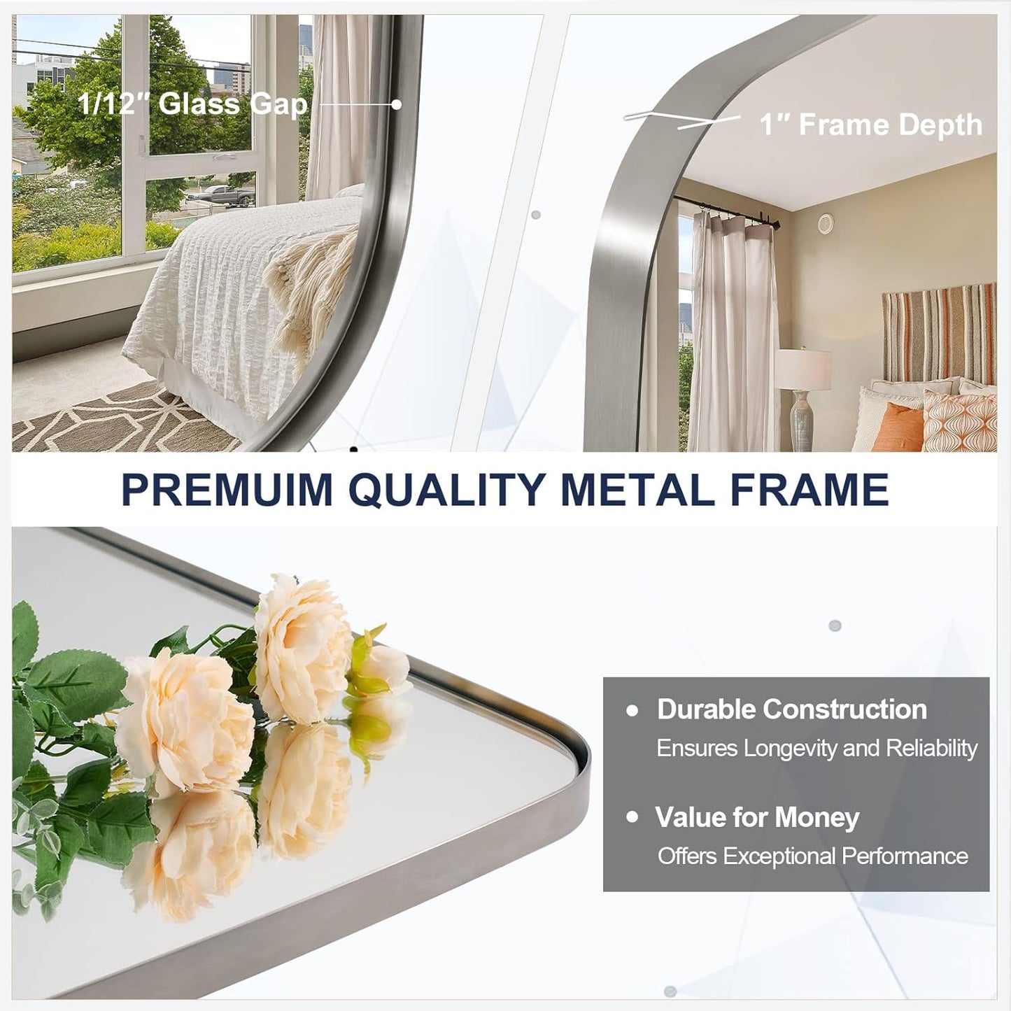 ANDY STAR Brushed Nickel Oblong Mirror, 36x48 Inch Brushed Nickel Oval Mirror for Bathroom with Stainless Steel Metal Frame, Wall Mouned for Bathroom, Living Room, Entryway